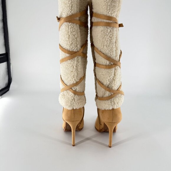 Thalia Sodi Tan Suede & Faux Fur Knee-High Heeled Boots, 7.5 - Picture 8 of 11